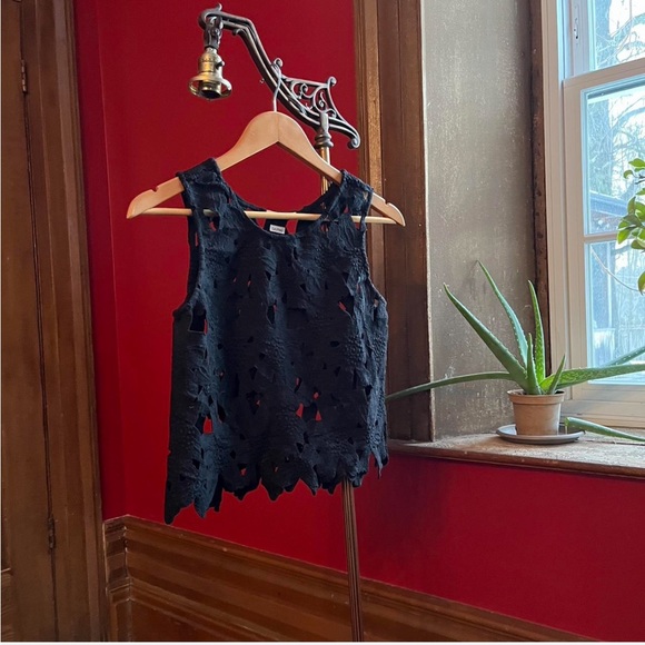 Textured Black Gothic Flower Top - Picture 10 of 10